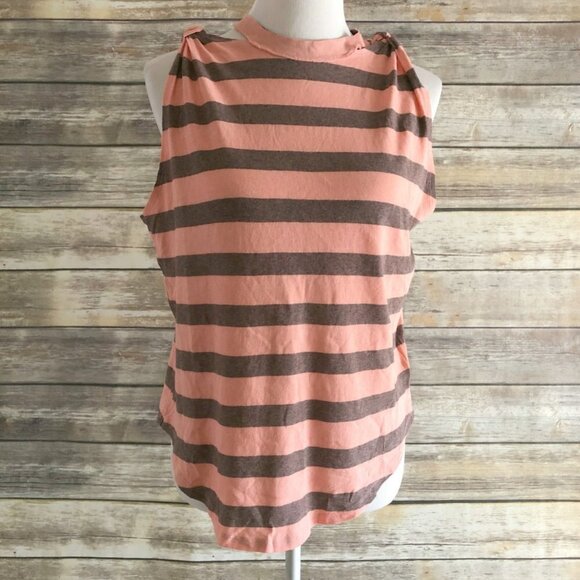 Free People Coral Tie Detail Stripe Top Size M - Picture 2 of 7